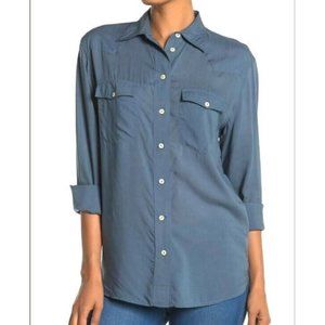 Frye Button Up Shirt Long Sleeve Addie Top Blue WFF8BWL01 Women's Size L NWT
